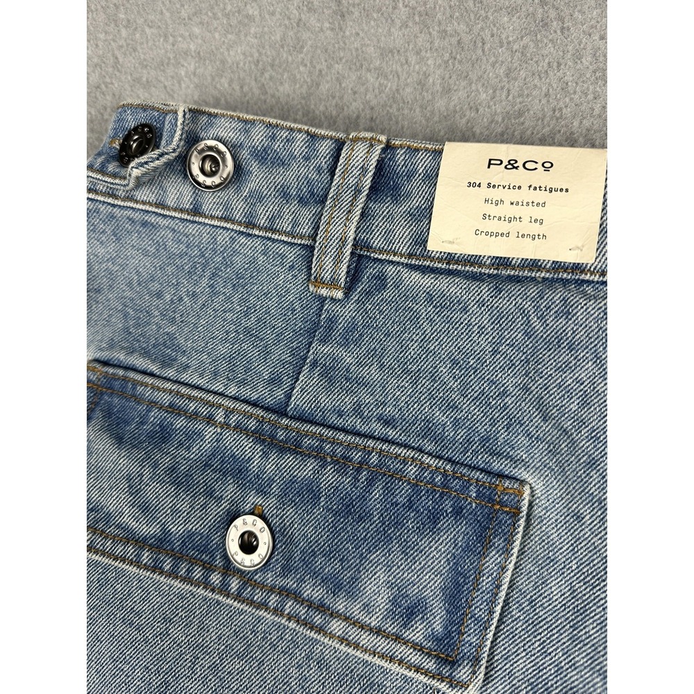 P&Co 304 Jeans Womens 18 36L Light Wash Blue Relaxed Cropped Denim Cargo NWT - Picture 10 of 12